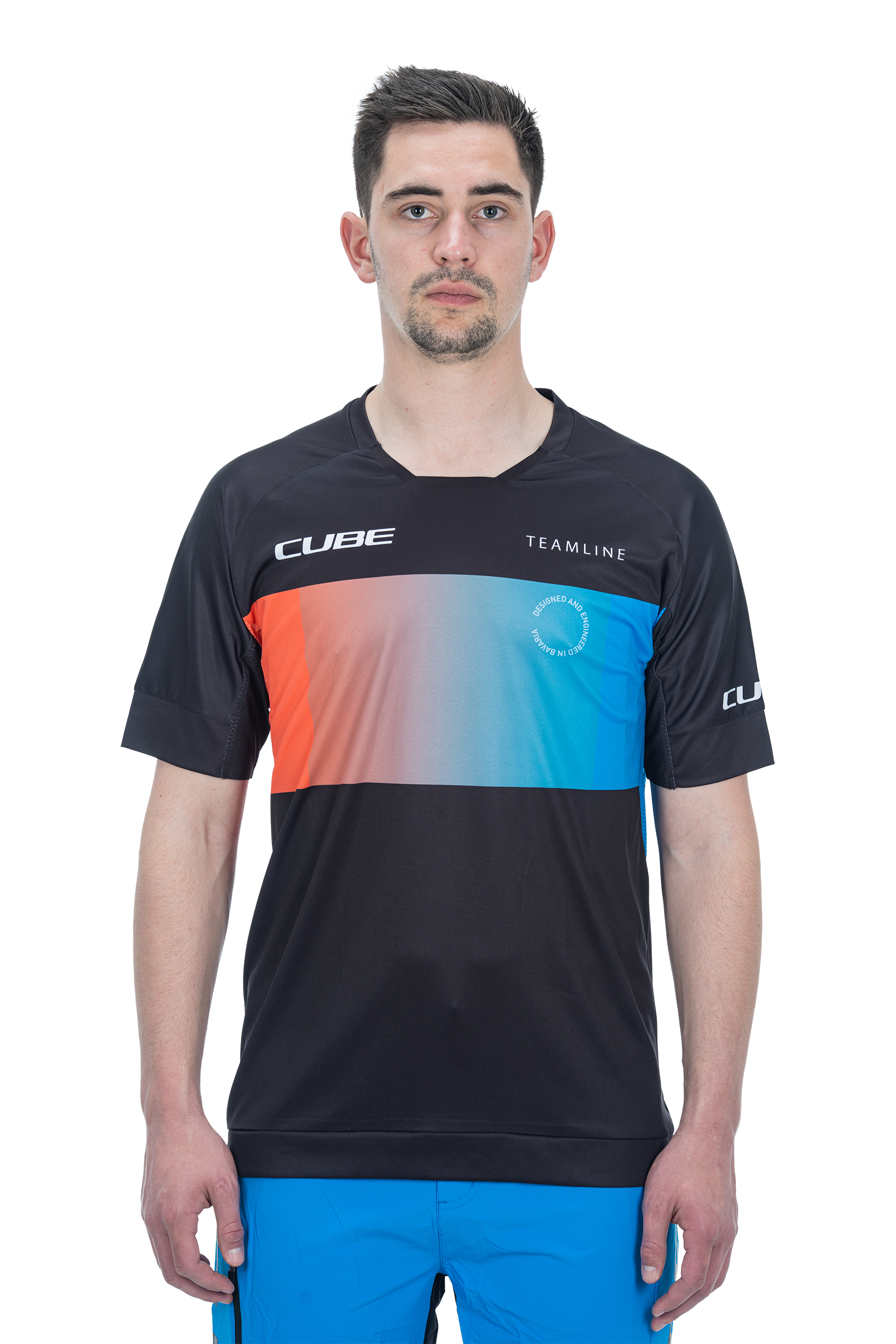 CUBE TEAMLINE Rundhalstrikot kurzarm black´n´blue´n´red