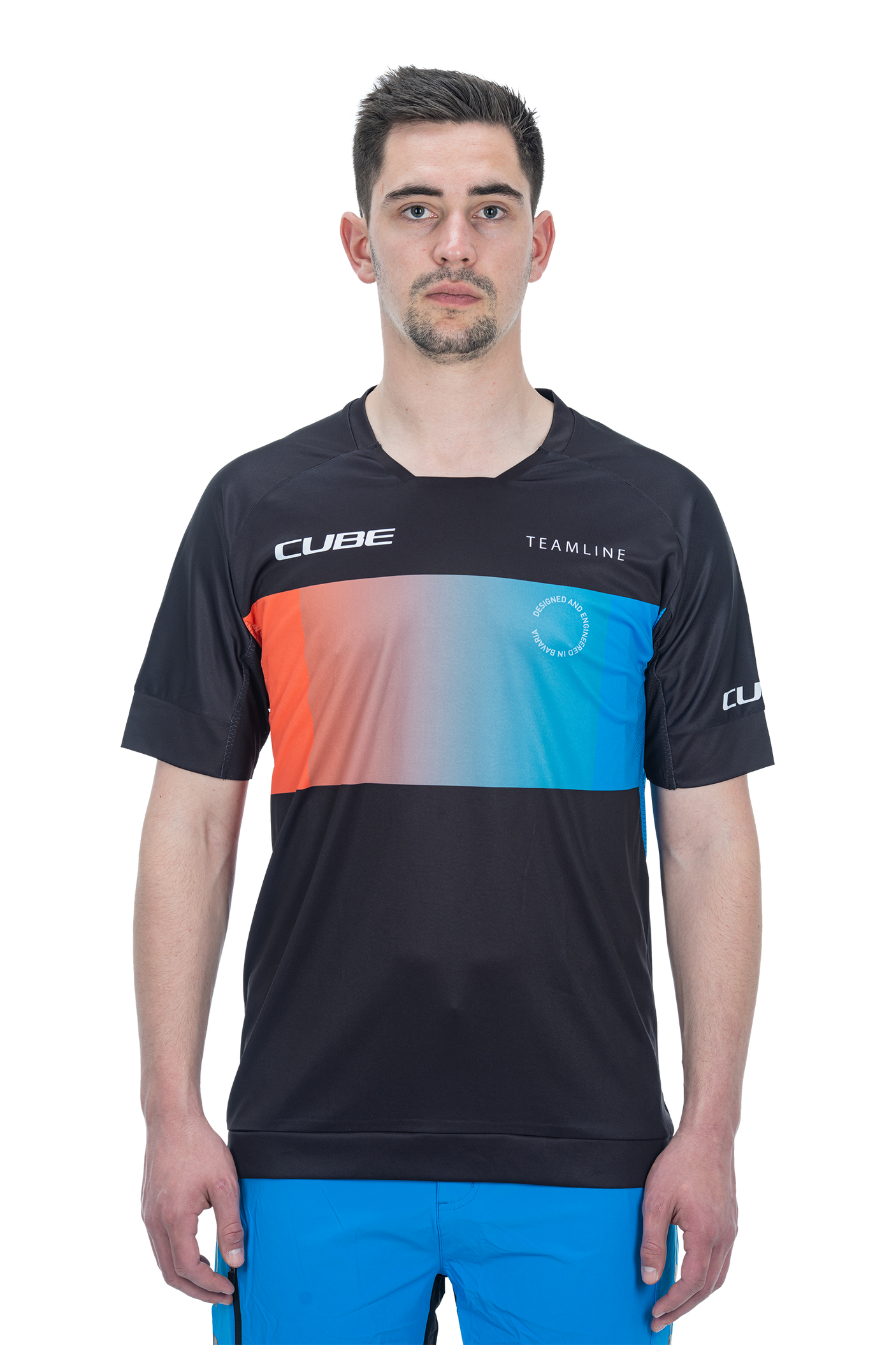CUBE TEAMLINE Rundhalstrikot kurzarm black´n´blue´n´red