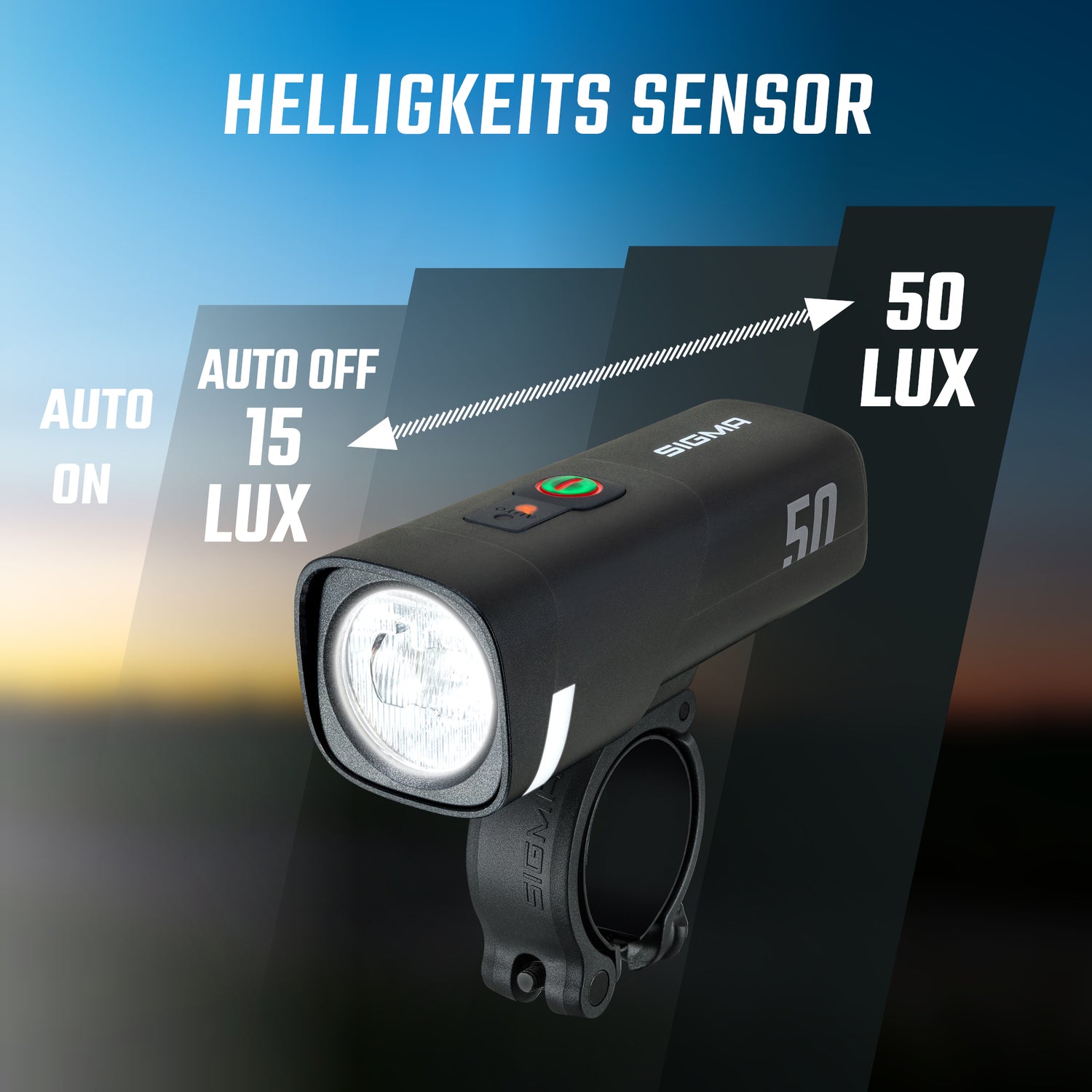 50 lux fahrradbeleuchtung Sigma Aura 50 Set / HIRO 10 USB Beleuchtungsset