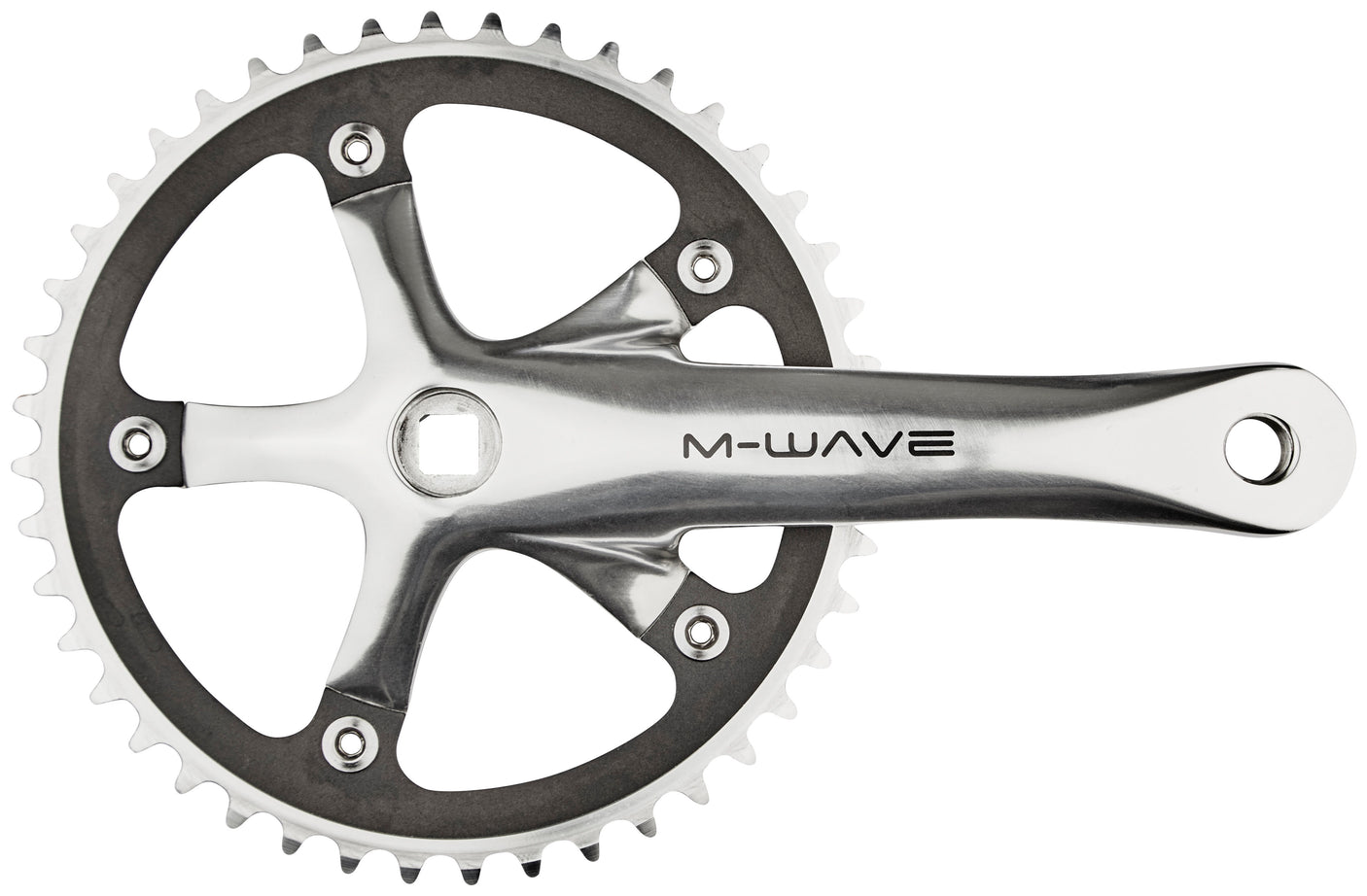 M-Wave Single Speed Kurbelgarnitur 44 Zähne Alu poliert silber/schwarz