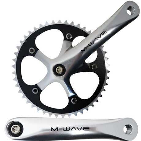M-Wave Single Speed Kurbelgarnitur 46 Zähne Alu poliert silber/schwarz